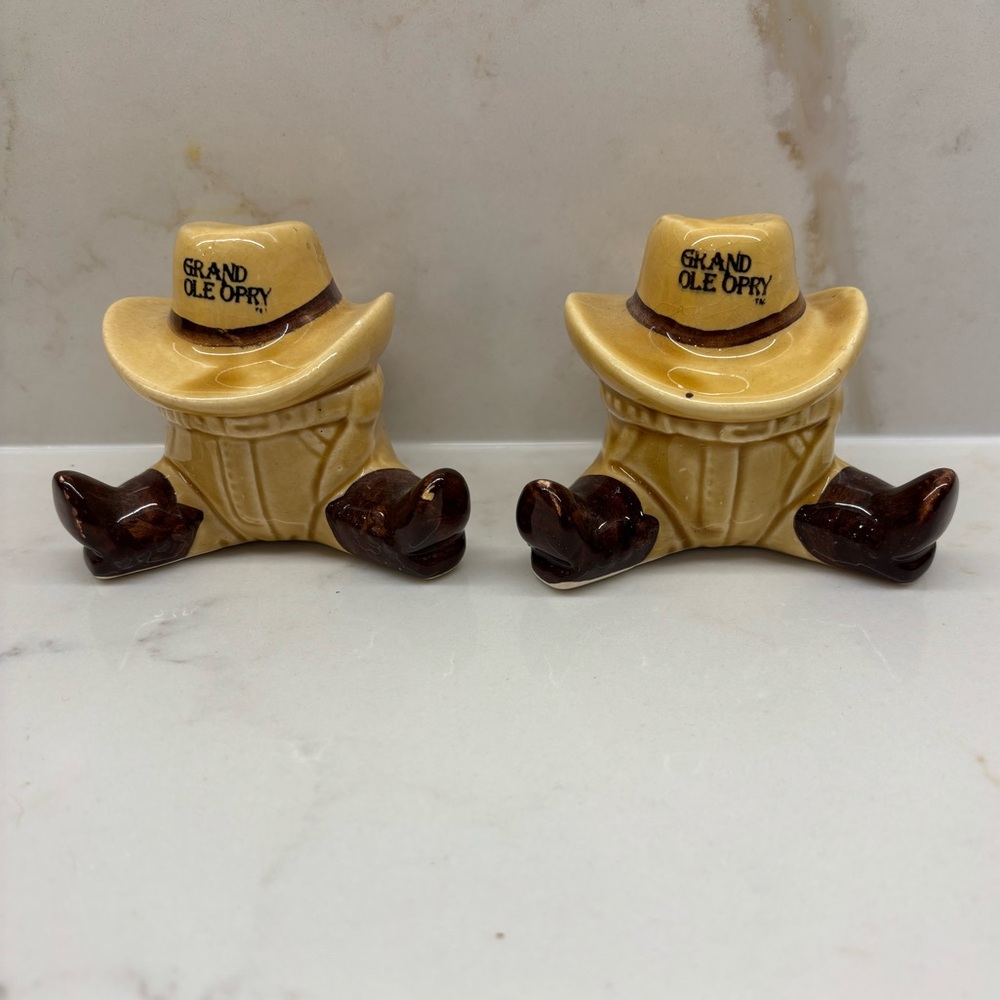 Vintage Grand Ole Opry Ceramic Cowboy Boot & Hat Salt and Pepper Shakers